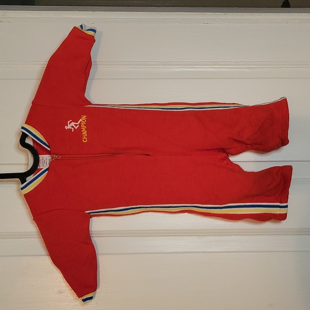 Vintage Champion Onesie - Red with Blue and Yellow Stripes - Newborn - Bodysuit